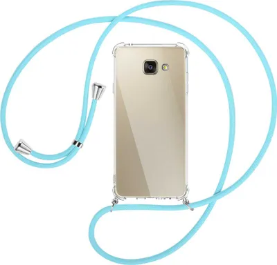 Produktbild von Handykette Backcover-Schutzhülle mit Band (Metall silberfarben) für Samsung Galaxy A5 2016 (SM-A510) - himmelblau