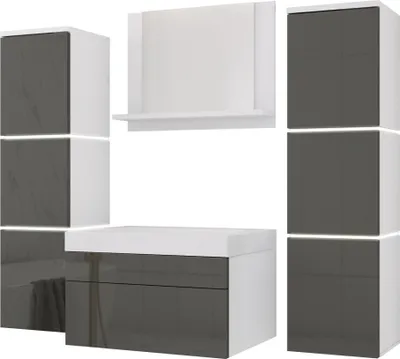 Immagine prodotto di Set di mobili da bagno in bianco/grigio lucido, set di mobili da bagno, set di mobili da bagno
