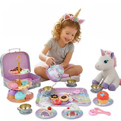 Zdjęcie produktu dla Zestaw do Kawy Herbaty Metalowy Dzbanek Prezent Dla Dziewczynki Unicorn
