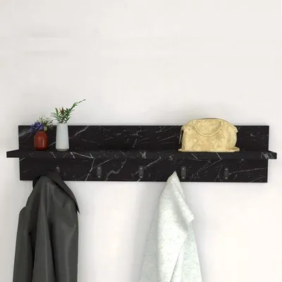 Immagine prodotto di Appendiabiti da parete con 10 ganci, nero e effetto marmo, 80 x 11 x 18 cm