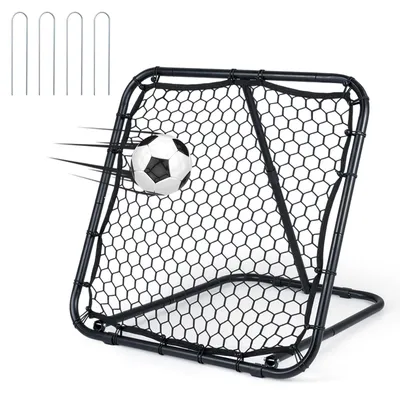 Productafbeelding van COSTWAY Voetbalterugkaatsnet, 101x101 cm, voetbalnet, trainingsnet met 7 hoeken, metalen frame, 4 grondpennen, geschikt voor voetbal, handbal, volleybal