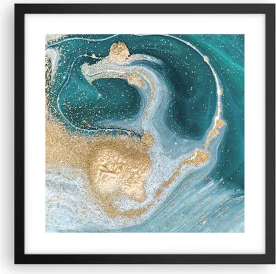Produktbild von Gerahmtes Poster - Schwarzer Rahmen - Golden Türkis Hintergrund - 40x40 cm - Wand Bild - Wanddeko - Wandbilder - Kunstposter - Wandposter - Bilderrahmen - Bilder - Kunstdruck - P2BAC40x40-4969