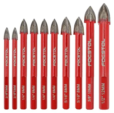 Produktbild von Fliesenbohrer Set 10 Stück Hartmetall mit Dreikantschaft für Holz, Kunststoff, Mauerwerk, Keramik, Beton, Marmor (5-12mm)