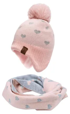 Obrázok produktu pre Zimská čiapka typu "beanie" s pompom pre chlapcov a dievčatá, veľkosť 53, ružová sada