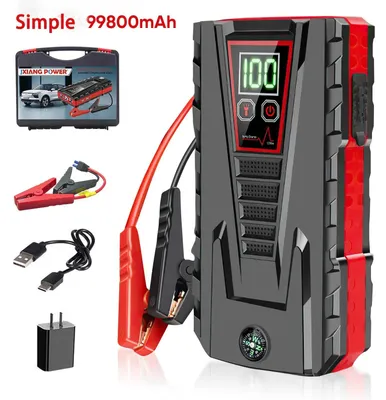 Immagine prodotto di Powerbank per avviamento - Jump Starter 12 V - 2500 A di corrente di avviamento - 99800 mAh, 4 celle - USB 5 V/2 A - Per motori a benzina fino a 6,0 L - Simple