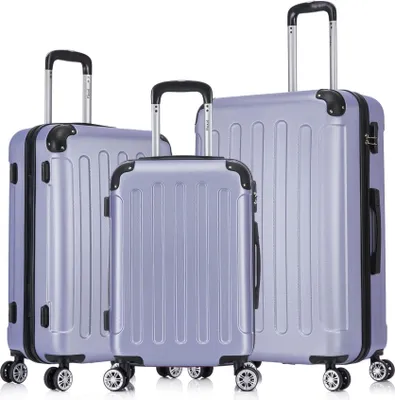 Produktbild von Flexot® F-2045 | 3er Kofferset | Flieder - Koffer Set | Größen M Handgepäck | L & XL Trolley | Hartschalenkoffer | elastisch & robust | 360° Rollen | Reisegepäck | Reisekoffer | Koffer | Suitcase | Luggage