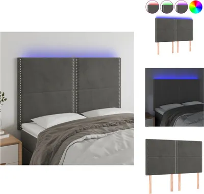 Produktbild von vidaXL LED Kopfteil Dunkelgrau 144x5x118/128 cm Samt -  Kopf- & Fußenden