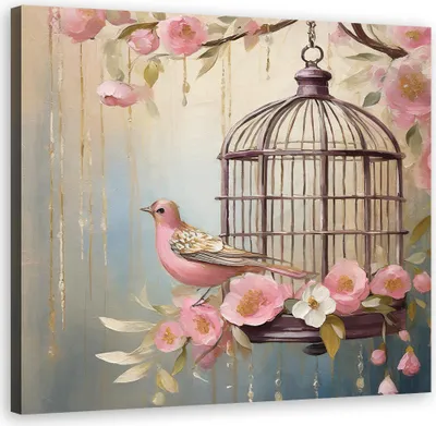 Produktbild von Leinwandbild Shabby Chic Vogel 60x60 Feeby Rosa bild für die wand bereit zum aufhängen