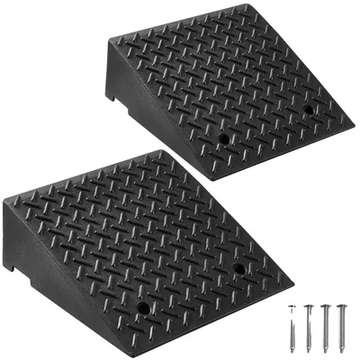 Produktbild von VEVOR Gummi Bordsteinrampe 2er Pack, 15,2 cm Höhenunterschied, Schwerlast 15000 kg/15 T Tragfähigkeit, Schwellenrampen, Auffahrten mit stabiler Gitterstruktur für Autos, Rollstühle, Fahrräder, Motorräder, 20x20x7 Zoll