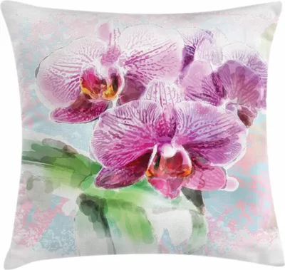 Produktbild von ABAKUHAUS Orchideen Kissenbezug, Blumenzucht Themed Entwurf mit einem Sträußchen von Hawaiian Gartenpflanze in den Aquarellen, 50 x 50 cm, Mehrfarbig