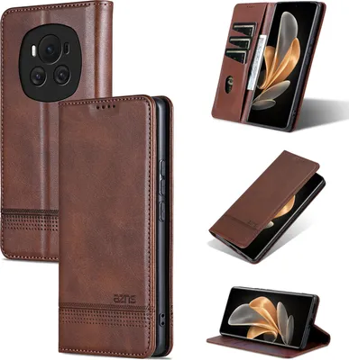 Produktbild von Leder Hülle für Honor Magic6, Klapphüllen Brieftasche Magnetverschluss Ständer Schutzhülle Kaffee