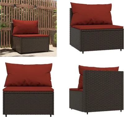 Immagine prodotto di vidaXL Divano da centro giardino con cuscino in Poly Rattan marrone - Divano da centro - Divani da centro - Divano da esterno