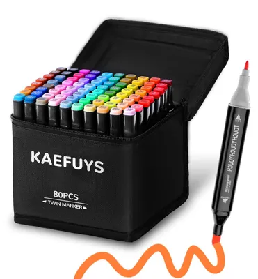 Produktbild von 80 Farben Alkohol Marker Set, Fein- und Keilspitze, schnelltrocknende, Etui