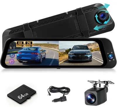 Produktbild von Rückspiegel-Dashcam mit 9,66 Zoll Display, 3-Kanal-WLAN-Funktion – 4K Frontkamera, 2K Rückkamera, Innenraumkamera