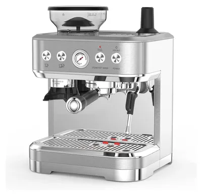 Obrázok produktu pre Espresso stroj s mlynčekom – Ručný portafilter – 15 bar – 1350 W – PID regulácia – Okamžité nahriatie – 2,3 l nádrž na vodu – Parná tryska – Strieborná