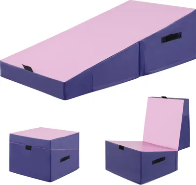 Produktbild von GOPLUS faltbare Gymnastikmatte, schräge Trainingsmatte, tragbare Yogamatte mit Neigungswinkel & Griff, Weichbodenmatte Übungsmatte rutschfest, Rosa