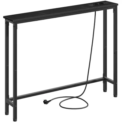 Produktbild von Beistelltisch Konsolentisch Flurtisch - 100 x 15 x 80 cm - Metallgestell - Schwarz - Mit Steckdosenleiste und USB-Anschluss
