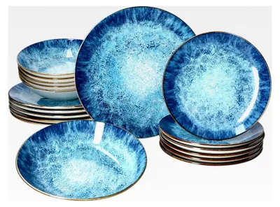 Produktbild von 18-teiliges Tellerset in Blauem Porzellan mit Maritimem Design für 6 Personen