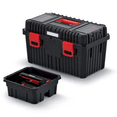 Produktbild von Werkzeugbox Toolbox Werkzeugkasten 58,5 x 36 x 37 cm Werkstatt Werkzeuge Werkstattorganisator der Kasten stark Garage Kunststoff Schwarz Transparent