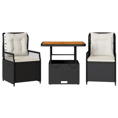 Produktbild von vidaXL 3-tlg. Garten-Essgruppe mit Kissen Schwarz Poly Rattan