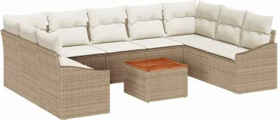 Produktbild von vidaXL Gartensofa-set 10 stk. Beige und Creme Poly-Rattan