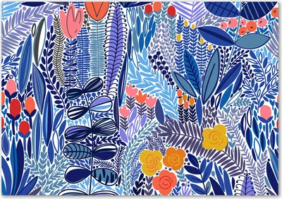 Produktbild von Tulup® Glas-Bild - 100 x 70 - Wandbild aus Glas - Wandkunst - Wandbild hinter gehärtetem Sicherheitsglas - Blumen & Pflanzen - Blumenmuster - Blau
