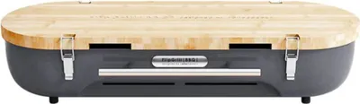 Zdjęcie produktu dla Odwracany grill BBQ z deską do krojenia/płytą do serwowania i odwracalnym rusztem do grillowania 60 x 20 x 12 cm - Przenośny grill węglowy szary