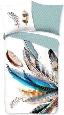 Produktbild von good morning Renforcé Bettwäsche - Feather - weiß mit verschiedenen Federn, Vogel, Pfau 155 x 220 cm weiß mit verschiedenen Federn, Vogel, Pfau