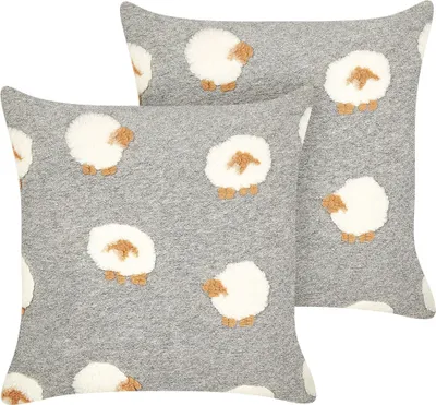 Obrázok produktu pre BELIANI Sada 2 dekoratívnych vankúšov sivá bavlnená 45 x 45 cm štvorcové vankúše so vzorom ovečiek pre deti