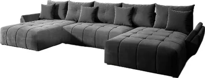 Produktbild von FurMeb24 Sofa BASTO Modernes U-f¶rmiges Ecksofa 380x190 mit Schlaffunktion, Bettzeugablage, Kissen, Monolith Premium Stoff, Graphit