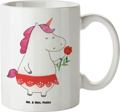 Produktbild von Mr. & Mrs. Panda Pott Einhorn Dame - Weiß - Geschenk, Bachelor, Deko, Lady, Teebecher, Frau, Freundin, weisse tasse, Unicorn, Haferl, Große, Keramiktasse