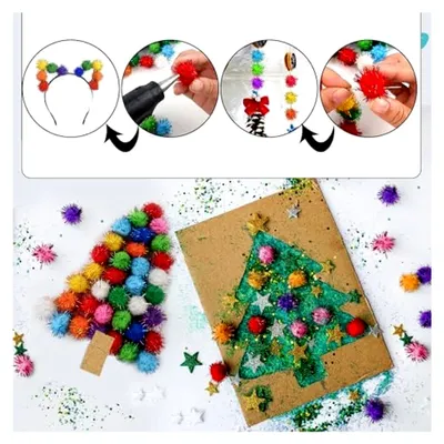 Produktbild von Bunte Pompons zum Basteln – 300 Stück in verschiedenen Größen