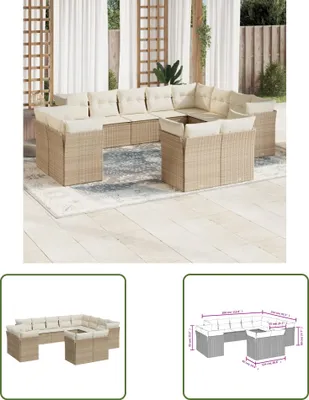 Produktbild von The Living Store 12-tlg. Garten-Sofagarnitur mit Kissen Beige Poly Rattan