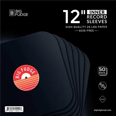 Produktbild von BIG FUDGE Vinyl Schallplatten Hüllen - 12 Inch x 50 Stück - Extra Starke & Säurefreie Schwarze Innenhüllen Edition - Dünne Inner Sleeves Antistatisch