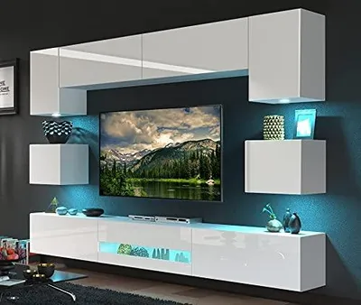 Produktbild von Furnitech Wohnwand Wohnzimmer - Wohnzimmer Schrankwand (Besta DAN1-17W-HG2 1B)