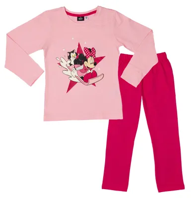 Produktbild von Disney Minnie Mouse Schlafanzug für Mädchen - Minnie & Daisy Kinder Pyjama Set Langarm Oberteil mit Hose Rosa/Pink 110-116