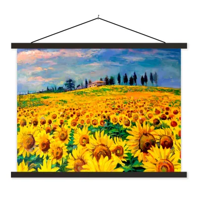 Produktbild von MuchoWow® Textilposter Gemälde - Sonnenblume - Ölfarbe - Blumen 120x90 cm mit schwarzem Rahmen - Aufhänger für Poster