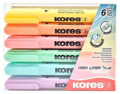Immagine prodotto di Kores TM36060 Evidenziatore Kores "HIGH LINER PLUS", colori pastello, confezione da 6 pz