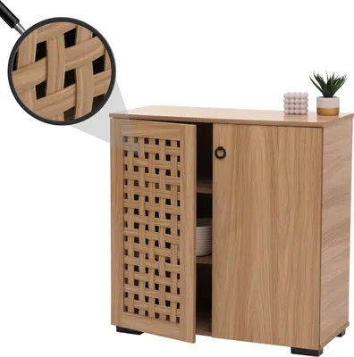 Produktbild von Kommode HWC-N87, Sideboard Schrank Anrichte, 3D-Flecht-Design 2 Türen 3 Staufächer Soft-Close, 82x80x37cm  braun