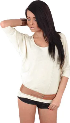 Produktbild von Damen Langarm Bluse Tunika Locker Shirt; Ecru/S/M