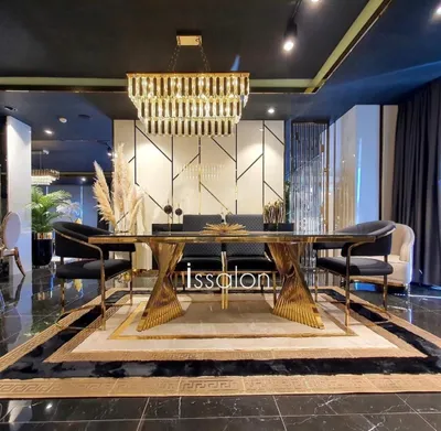 Produktbild von Esszimmer Set Stühle Esstisch  Anrichte Tische 6tlg Edelstahl Gold