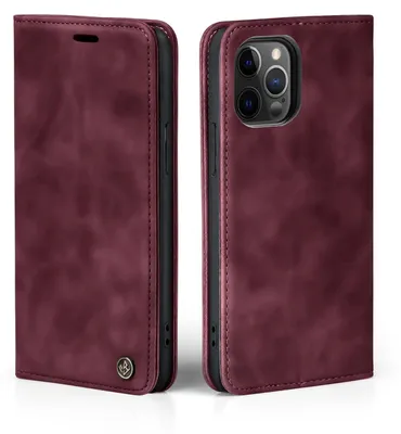 Produktbild von Handy Hülle für Apple iPhone 12 Klapphülle Bookcase Flip Cover Handy Tasche Etui Farbe: Weinrot