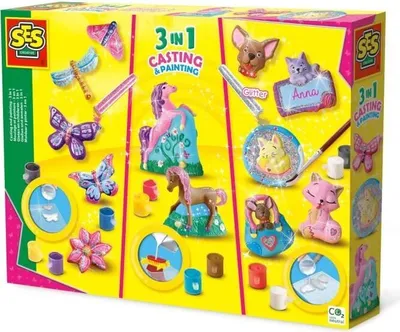 Produktbild von Gipsfiguren Gießen und Bemalen Set, SES Creative Hobby Pink, 12 Farben, Kreativset, 5+ Jahre