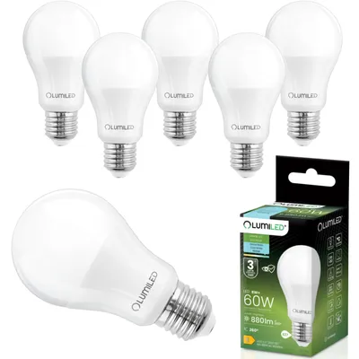 Produktbild von LUMILED 6 Stück LED Lampe E27 A60 8W ersetzt 60W 880lm 6500K Kaltweiß 230V 260° Abstrahlwinkel Kolbenform Nicht Dimmbar Innenbeleuchtung Tropfen Lichtquelle Energiesparlampe 6er Pack