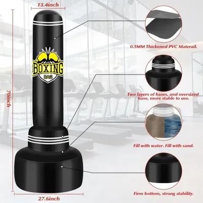 Obrázok produktu pre Boxovací vak pre dospelých – 180 cm – vrátane rukavíc a pumpičky – vhodný na kickbox a fitness