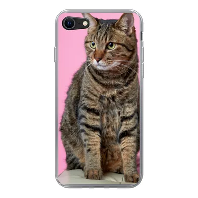 Produktbild von MuchoWow® Handyhülle Schutzhülle Hülle für iPhone 8 Katze - Rosa - Pouf - Mädchen - Kinder - Kinder Silikon Softcase Handy Hülle - Schutzhaube