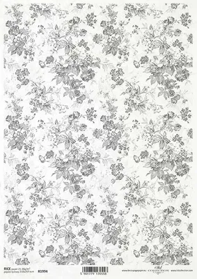 Immagine prodotto di ITD carta di riso per decoupage, motivo carta da parati R1994, fiori in tonalità di grigio