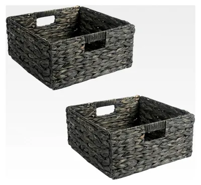 Produktbild von Aufbewahrungskorb LANZI 2er Set schwarz - geflochten aus Wasserhyazinthe, faltbar mit Griffen, Regalkorb 32 x 15 x 32 cm