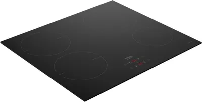A black induction cooktop with four heating zones and a digital control panel.