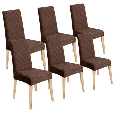 Image de Housses de chaise, lot de 6, housses universelles pour chaises de salle à manger, amovibles et lavables, couleur marron